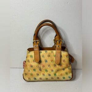 Dooney & Bourke Yellow Multi Color DB Logo Handbag With Buckled Handles